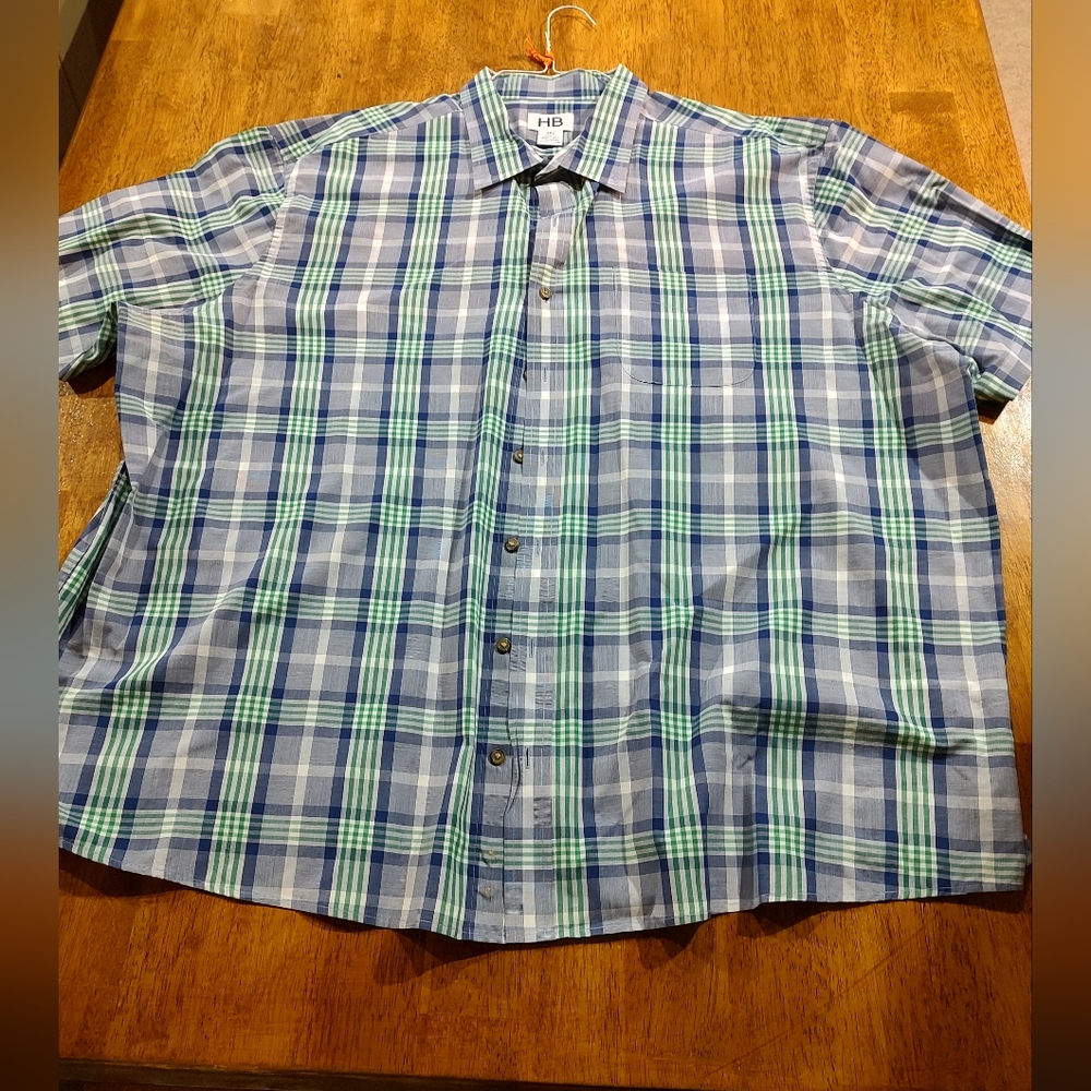 HB Men's 3XL button down plaid shirt blue and green